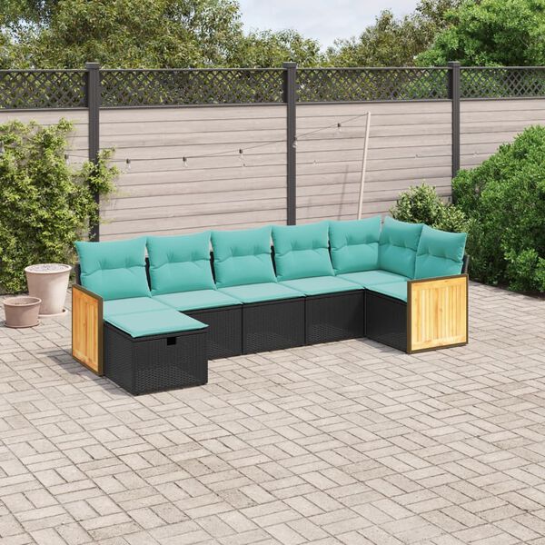 vidaXL 7-tlg. Garten-Sofagarnitur mit Kissen Grau Poly Rattan