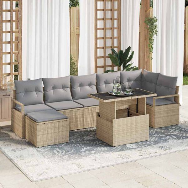 vidaXL Garten-Sofa-Set mit Speicher 8 pcs Beige Poly Rattan