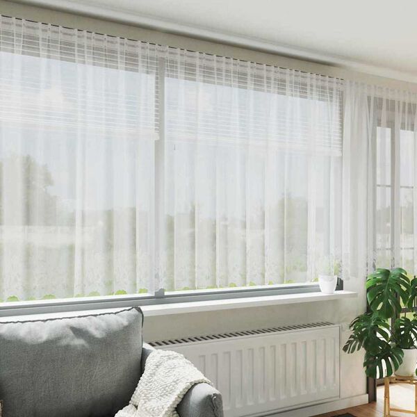 vidaXL Spitzenvorhang mit Vorh&auml;ngen Floral Wei&szlig; 180 x 400 cm Polyester