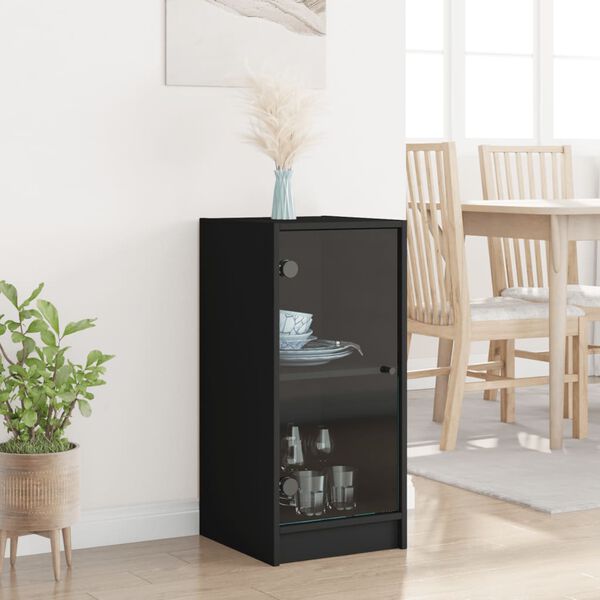 vidaXL Beistellschrank mit Glast&uuml;ren Schwarz 35x37x75,5 cm