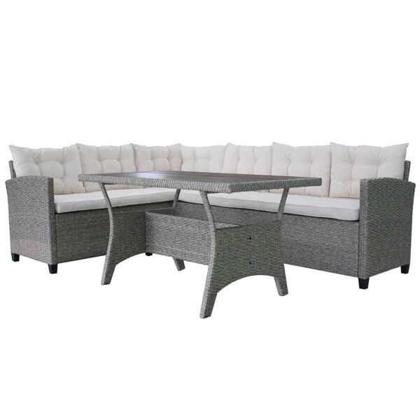 vidaXL 3-tlg. Garten-Lounge-Set mit Auflagen Poly Rattan Grau