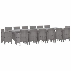 vidaXL Garten Essgruppe 15 pcs Hellgrau Polt Rattan
