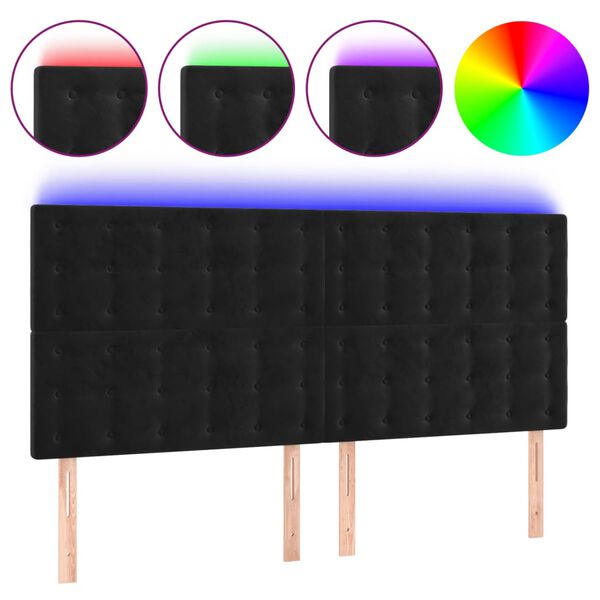 vidaXL LED Kopfteil Schwarz 180x5x118/128 cm Samt