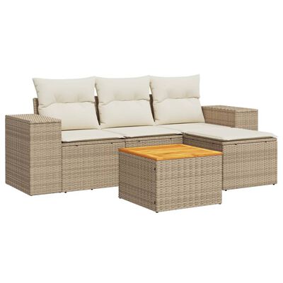 vidaXL 5-tlg. Garten-Sofagarnitur mit Kissen Beige Poly Rattan