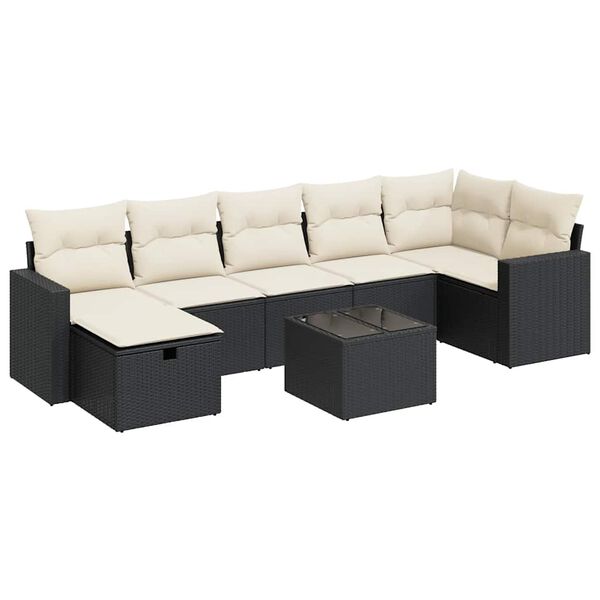vidaXL 8-tlg. Garten-Sofagarnitur mit Kissen Schwarz Poly Rattan