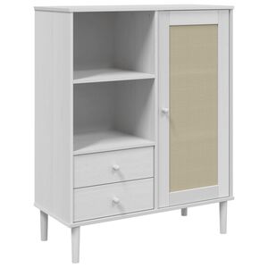 vidaXL Highboard SENJA Rattan-Optik Wei&szlig; 90x40x112 cm Kiefernholz