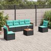 vidaXL 7-teiliges Gartensofa-Set mit Kissen, schwarzes Polyrattan