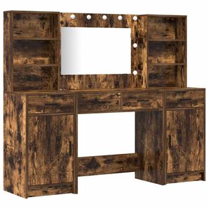 vidaXL Schminktischset mit LED 3 stk. Ger&auml;ucherte Eiche Holzwerkstoff