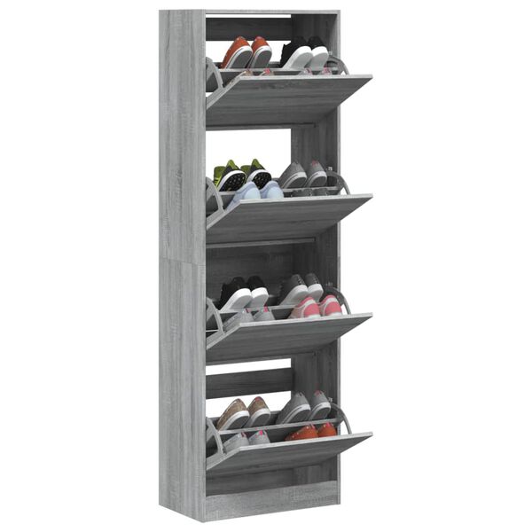 vidaXL Schuhschrank mit 4 Klappen Grau Sonoma 60x34x187,5 cm