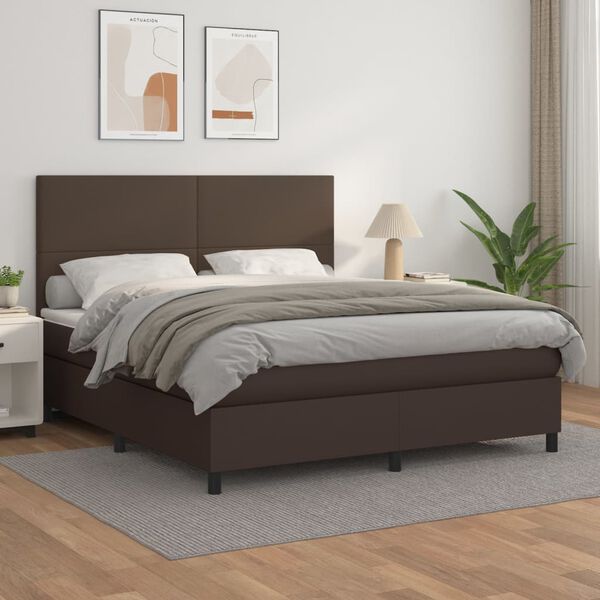 vidaXL Boxspringbett mit Matratze Braun 180x200 cm Kunstleder