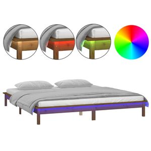 vidaXL Massivholzbett mit LEDs Honigbraun 160x200 cm