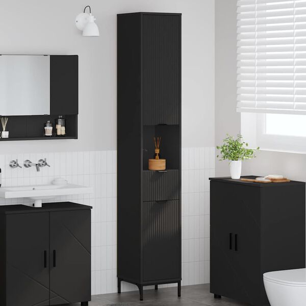 vidaXL Badezimmerschrank mit Schubladen Schwarz 31,5 x 33 x 190 cm