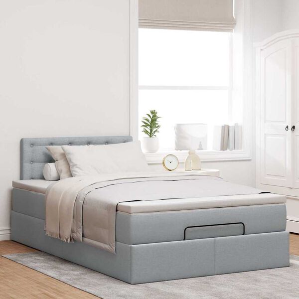 vidaXL Ottoman-Bett mit Matratze & LEDs Hellgrau 120x200 cm Stoff