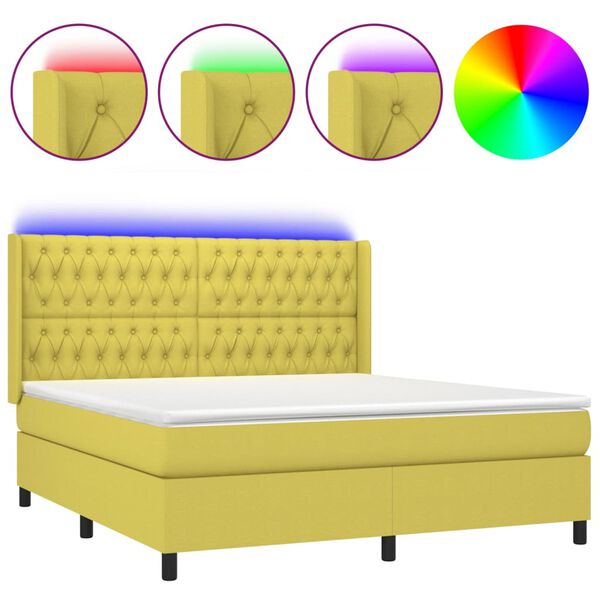 vidaXL Boxspringbett mit Matratze & LED Gr&uuml;n 160x200 cm Stoff