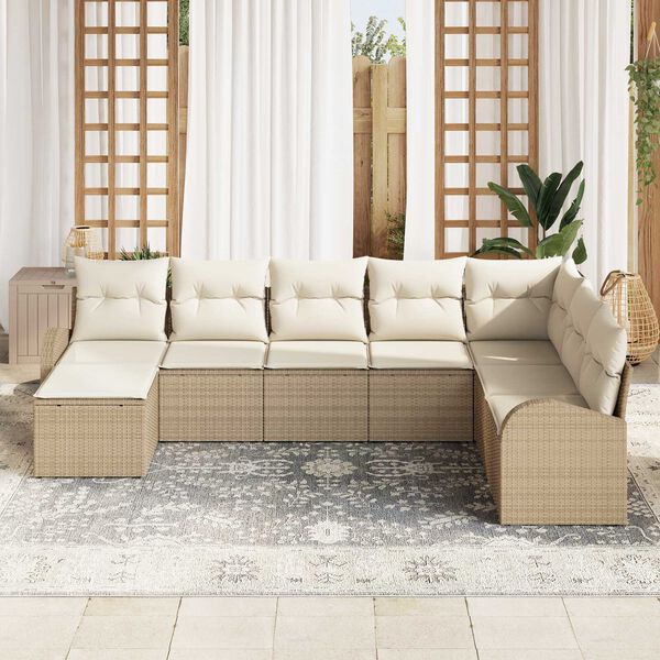 vidaXL Sofa Set mit Kissen 8 pcs Beige und Wei&szlig; Poly-Rattan