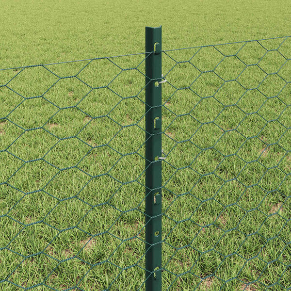 vidaXL Zaun mit Pfosten Gr&uuml;n 0,6 x 25 m Stahl und PVC