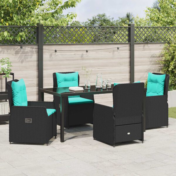 vidaXL Garten Essgruppe 5 pcs Schwarz Poly Rattan