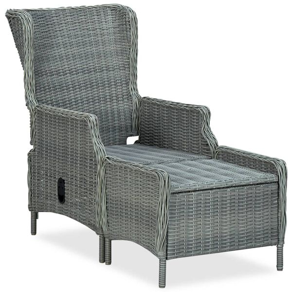 vidaXL Verstellbarer Gartensessel mit Fu&szlig;hocker Poly Rattan Hellgrau