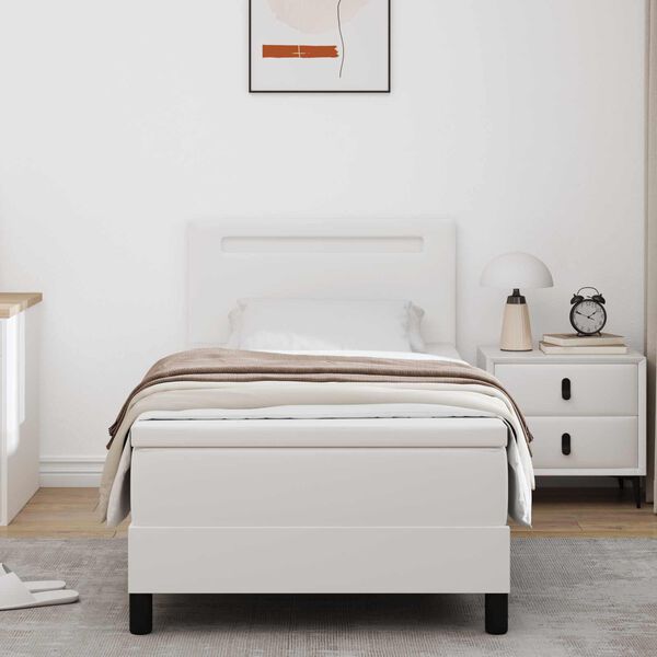 vidaXL Boxspringbett mit Matratze Wei&szlig; 90 x 190 cm Kunstleder