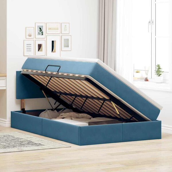 vidaXL Bett mit Stauraum und LED mit Matratze Blau 120 x 190 cm Samt