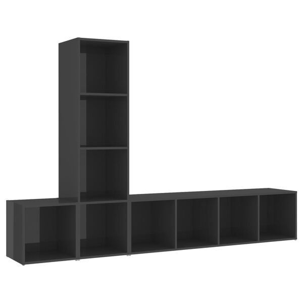 vidaXL 3-tlg. TV-Schrank-Set Hochglanz-Grau Holzwerkstoff
