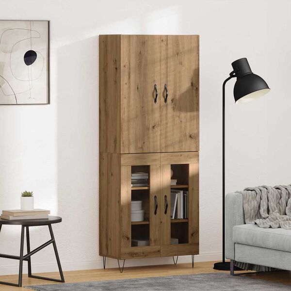 vidaXL Highboard 2 pcs Artisan-Eiche Ingenieurholz und Glas