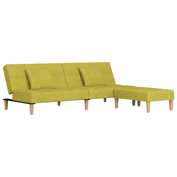 vidaXL Schlafsofa 2-Sitzer mit 2 Kissen & Hocker Gr&uuml;n Stoff