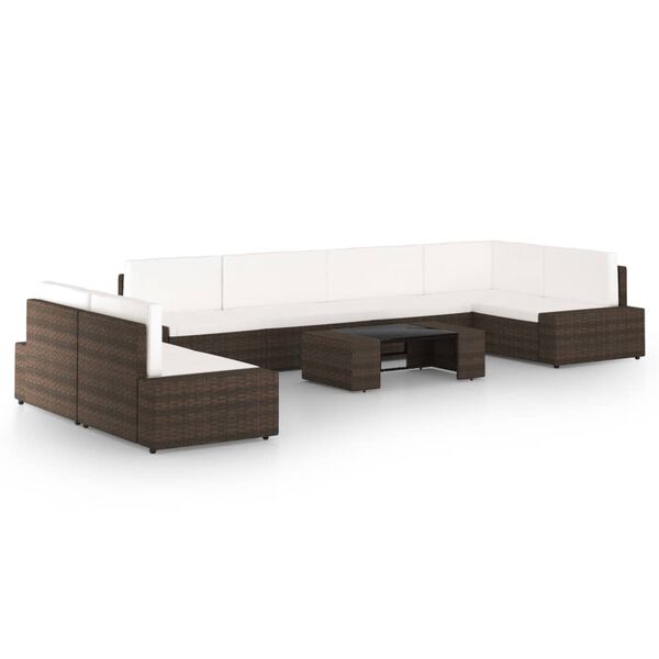 vidaXL 8-tlg. Garten-Lounge-Set mit Kissen Braun Poly Rattan