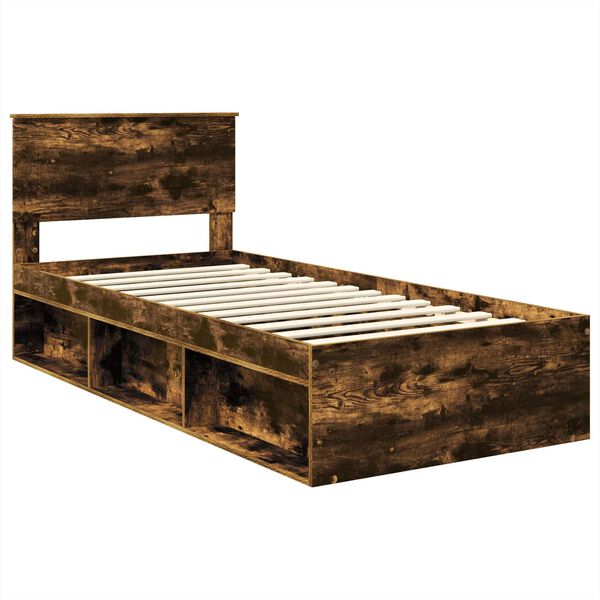 vidaXL Bettrahmen Ger&auml;ucherte Eiche 90 x 190 cm Holzwerkstoff
