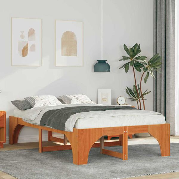 vidaXL Bodenbettgestell mit Speicher Braun 135 x 190 cm Kiefernholz