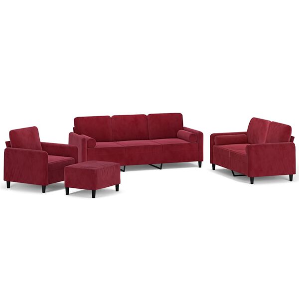 vidaXL 4-tlg. Sofagarnitur mit Kissen Weinrot Samt