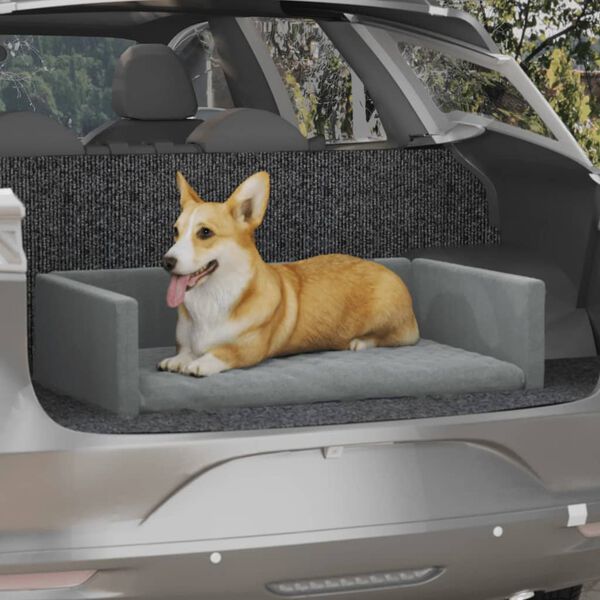 vidaXL Kofferraum-Hundebett Hellgrau 90x60 cm Leinenoptik