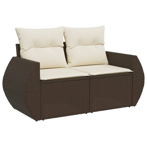 vidaXL 7-tlg. Garten-Sofagarnitur mit Kissen Braun Poly Rattan