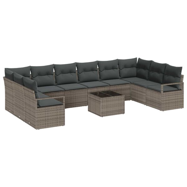 vidaXL Garten-Sofa-Set mit Kissen mit Speicher 11 pcs Hellgrau