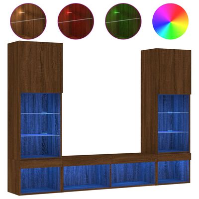 vidaXL 5-tlg. Wohnwand mit LED-Beleuchtung Braun Eichen-Optik