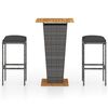 vidaXL 3-tlg. Gartenbar-Set mit Kissen Poly Rattan Grau