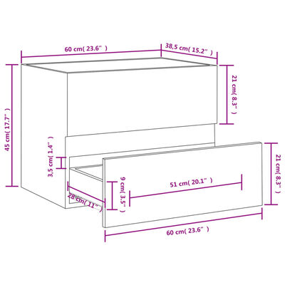 vidaXL Waschbeckenunterschrank Sonoma-Eiche 60x38,5x45cm Holzwerkstoff