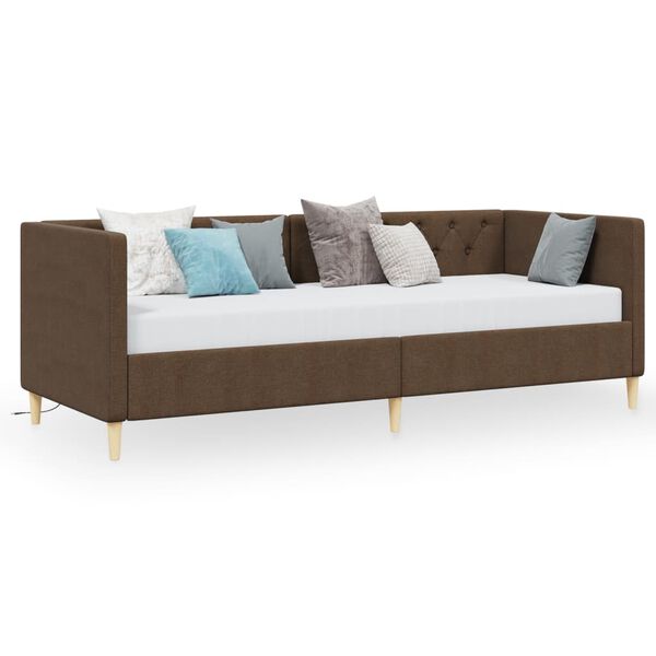 vidaXL Tagesbett mit Matratze USB Dunkelbraun Stoff 90x200 cm