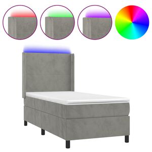vidaXL Boxspringbett mit Matratze & LED Hellgrau 80x200 cm Samt