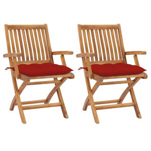 vidaXL Gartenst&uuml;hle 2 Stk. mit Roten Kissen Massivholz Teak
