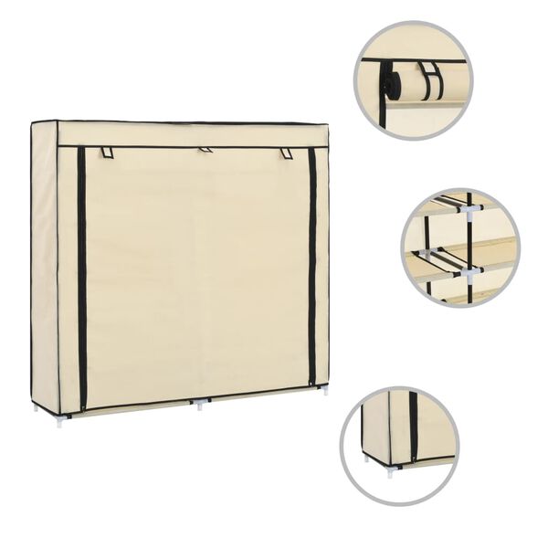 vidaXL Schuhschrank mit Abdeckung Cremewei&szlig; 115 x 28 x 110 cm Stoff
