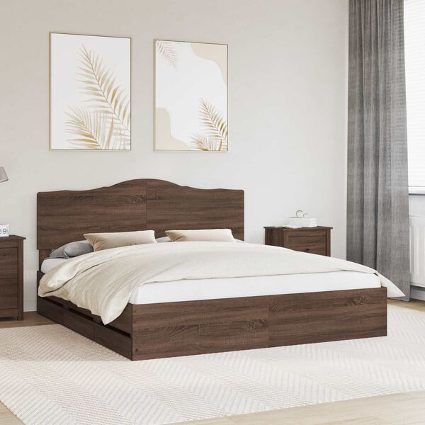 vidaXL Bettrahmen Braun Eichen-Optik 200 x 200 cm Ingenieurs Holz