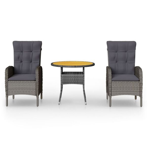 vidaXL 3-tlg. Garten-Bistro-Set Poly Rattan Grau