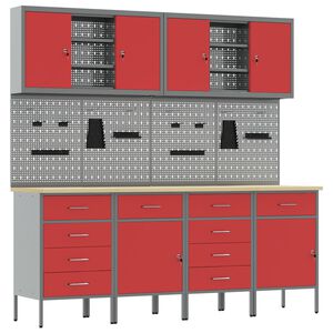 vidaXL Werkbank 10 Stk. Rot und Grau Ingenieure Holz und Stahl