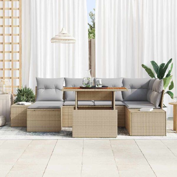 vidaXL Garten Essgruppe mit Kissen 7 pcs Beige und Grau