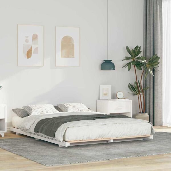 vidaXL Bodenbettgestell Wei&szlig; 160 x 220 cm Massivholz Kiefer