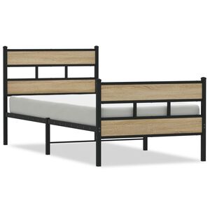 vidaXL Metallbett ohne Matratze Sonoma-Eiche 90x190 cm