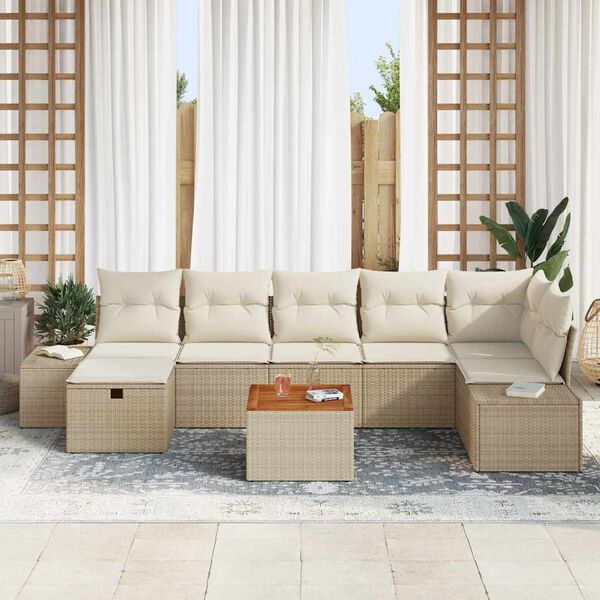 vidaXL Gartensofa-set mit Kissen mit Speicher 8 pcs Beige Poly Rattan