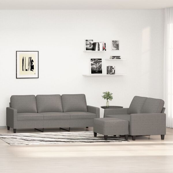 vidaXL 3-tlg. Sofagarnitur mit Kissen Dunkelgrau Stoff