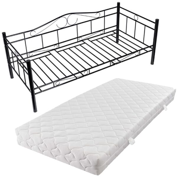vidaXL Tagesbett mit Matratze Schwarz Metall 90&times;200 cm